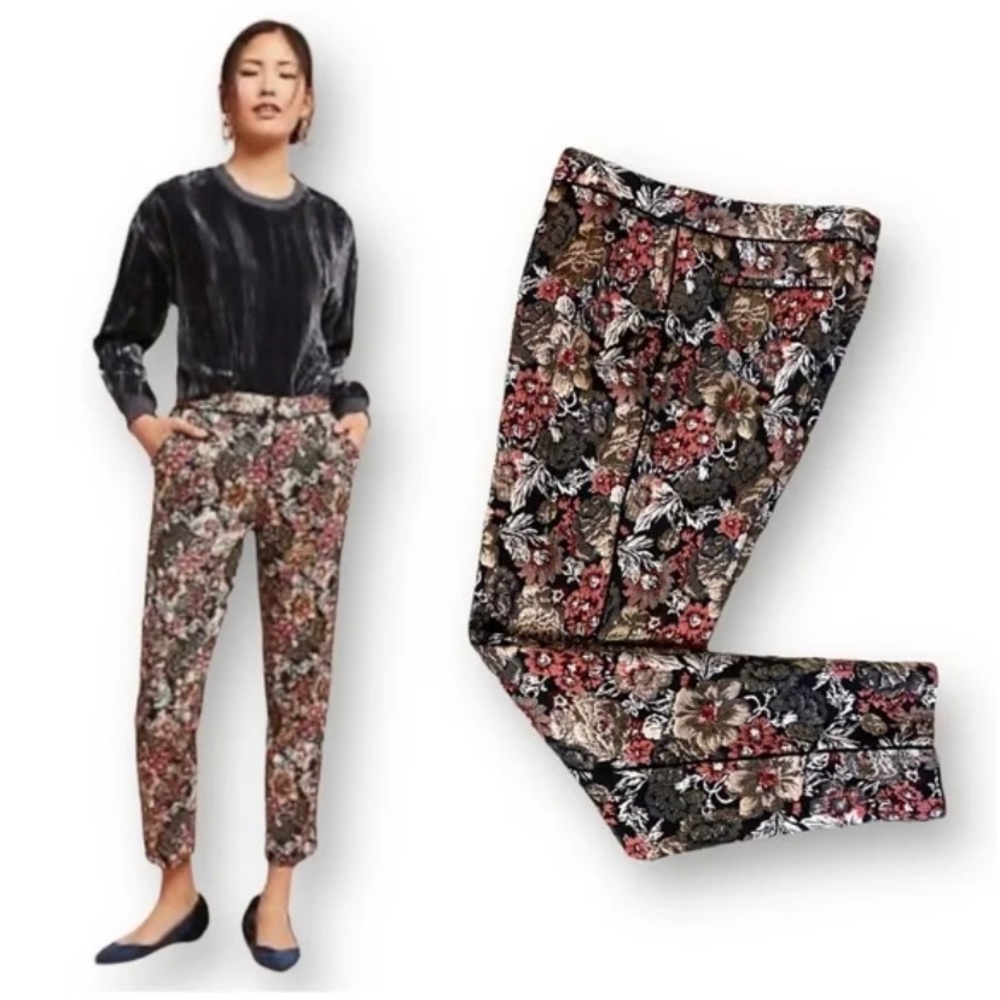 NWT Anthropology Maeve Jacquard Trousers Black/Multi Size 6